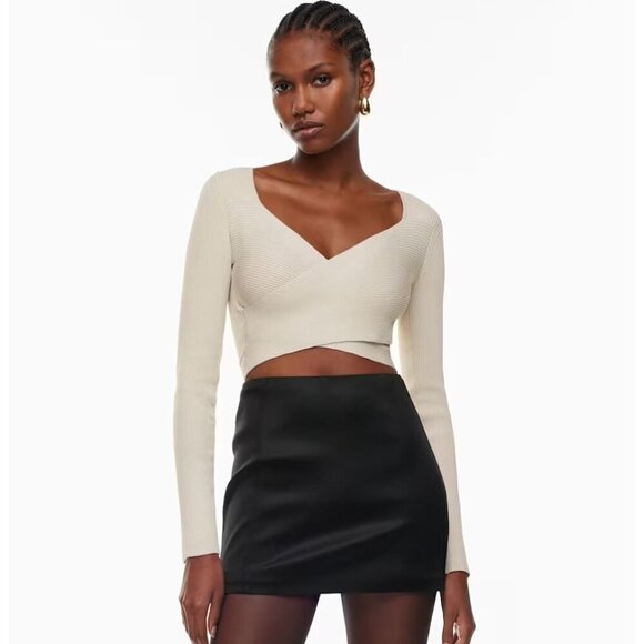 Aritzia Tops - Ten by Babaton NWT Sculpt Knit Greek Longsleeve Cropped Crisscross Matte Pearl L